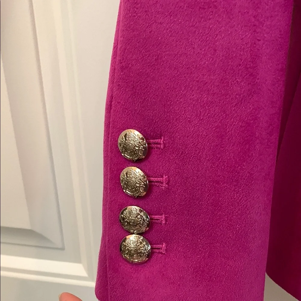 White House Black Market Magenta Ultra Suede Double-Breasted Trophy Blazer 2 - Picture 8 of 14